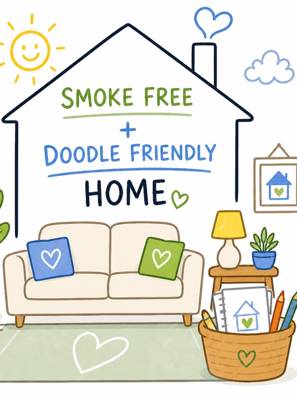 Doodle-Friendly Smoke Free Home Art Print - Green & Blue
